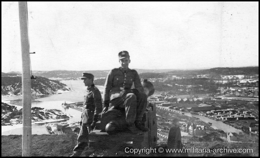 Polizei-Bataillon 251 1940 - 1941. Halden harbour in the background, picture taken from Fredriksten fortress (facing West).