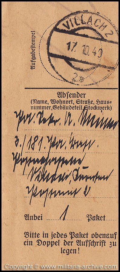 Collection of over180 items of Feldpost, Letters, Postcards, Telegraphs belonging to Polizei Obersekretär Adolf Meinke. The period covered includes 3.Komp, Pol.Btl.181, Polizei-Bataillon 2, 1. Kompanie Pol.Rgt 1, Pol.Rgt 14.