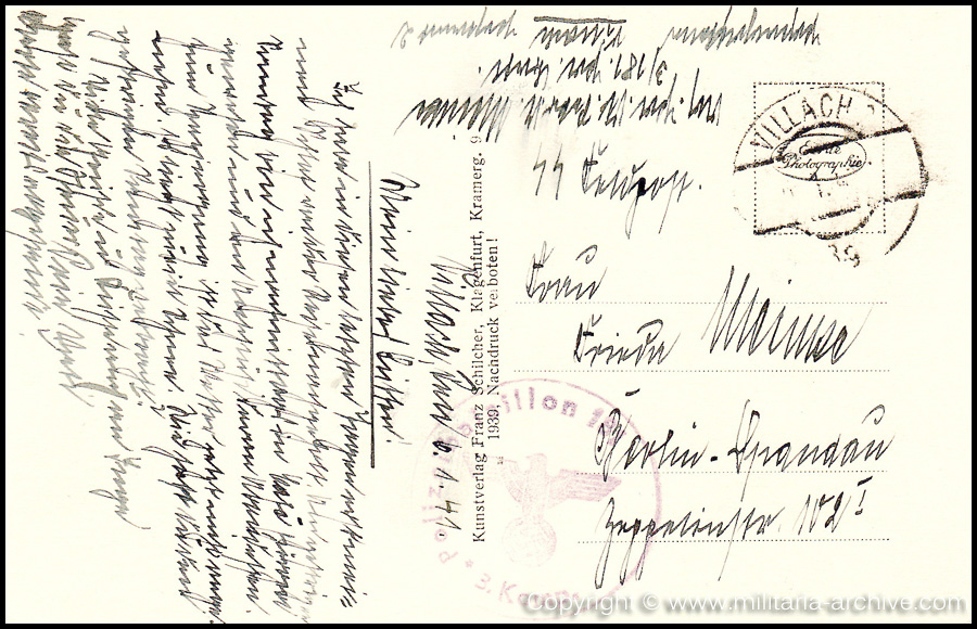 Collection of over180 items of Feldpost, Letters, Postcards, Telegraphs belonging to Polizei Obersekretär Adolf Meinke. The period covered includes 3.Komp, Pol.Btl.181, Polizei-Bataillon 2, 1. Kompanie Pol.Rgt 1, Pol.Rgt 14.