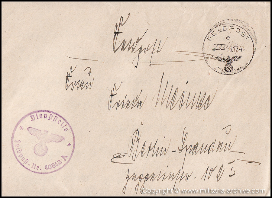 Collection of over180 items of Feldpost, Letters, Postcards, Telegraphs belonging to Polizei Obersekretär Adolf Meinke. The period covered includes 3.Komp, Pol.Btl.181, Polizei-Bataillon 2, 1. Kompanie Pol.Rgt 1, Pol.Rgt 14.