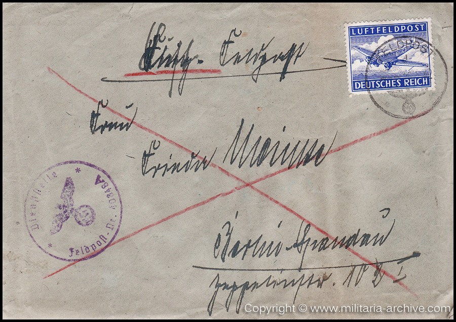 Collection of over180 items of Feldpost, Letters, Postcards, Telegraphs belonging to Polizei Obersekretär Adolf Meinke. The period covered includes 3.Komp, Pol.Btl.181, Polizei-Bataillon 2, 1. Kompanie Pol.Rgt 1, Pol.Rgt 14.