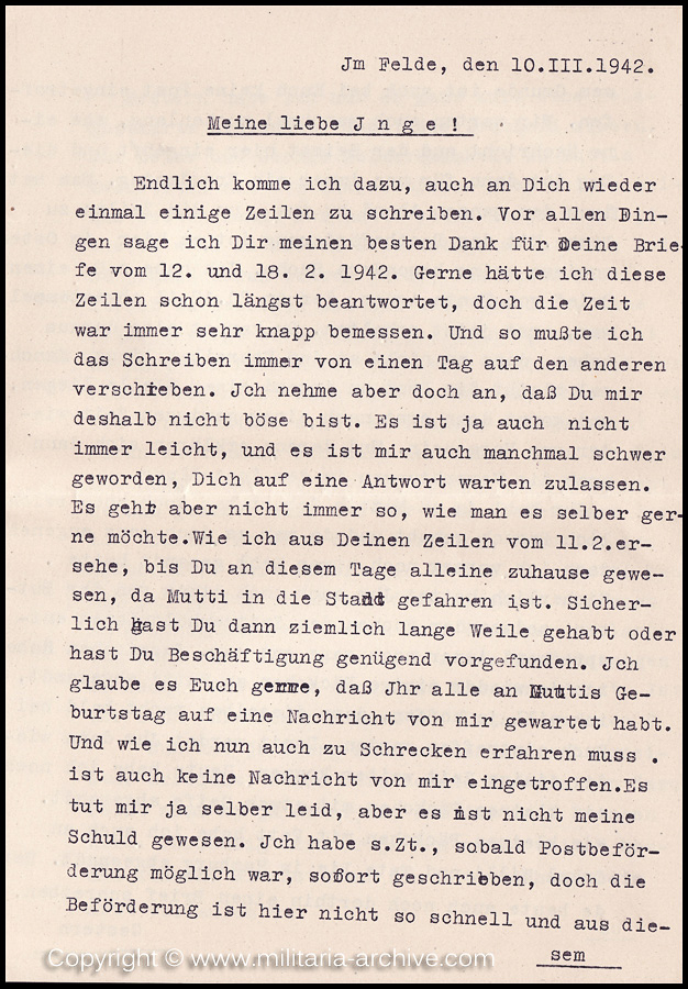 Collection of over180 items of Feldpost, Letters, Postcards, Telegraphs belonging to Polizei Obersekretär Adolf Meinke. The period covered includes 3.Komp, Pol.Btl.181, Polizei-Bataillon 2, 1. Kompanie Pol.Rgt 1, Pol.Rgt 14.