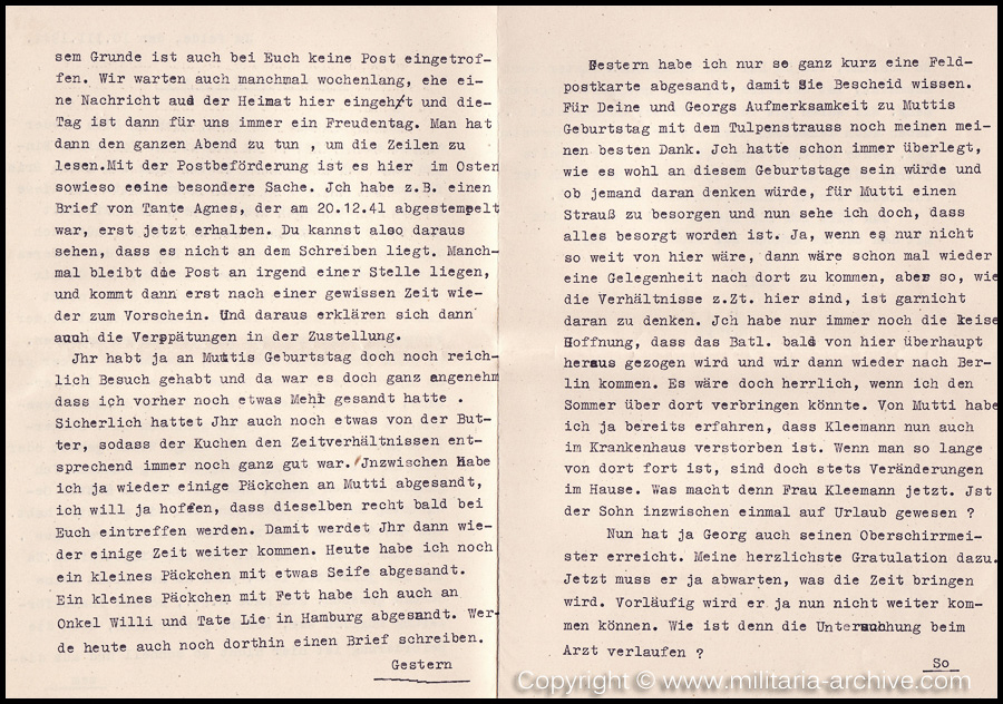 Collection of over180 items of Feldpost, Letters, Postcards, Telegraphs belonging to Polizei Obersekretär Adolf Meinke. The period covered includes 3.Komp, Pol.Btl.181, Polizei-Bataillon 2, 1. Kompanie Pol.Rgt 1, Pol.Rgt 14.