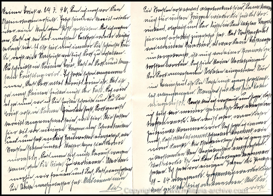 Collection of over180 items of Feldpost, Letters, Postcards, Telegraphs belonging to Polizei Obersekretär Adolf Meinke. The period covered includes 3.Komp, Pol.Btl.181, Polizei-Bataillon 2, 1. Kompanie Pol.Rgt 1, Pol.Rgt 14.