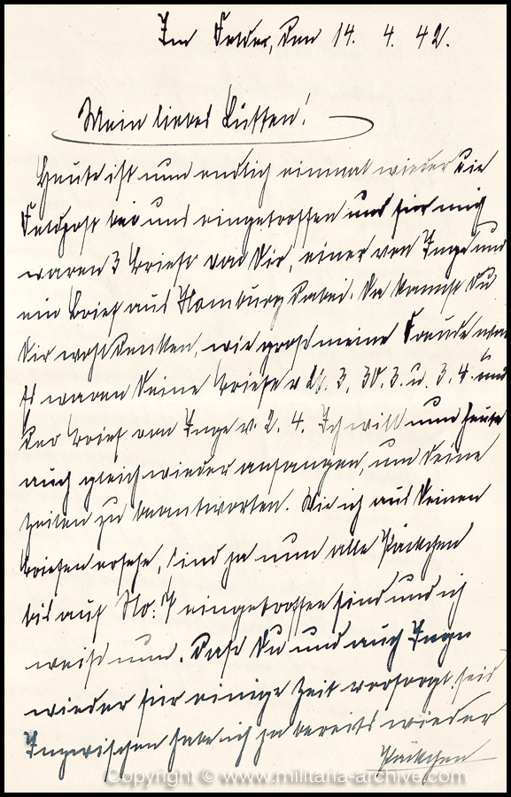 Collection of over180 items of Feldpost, Letters, Postcards, Telegraphs belonging to Polizei Obersekretär Adolf Meinke. The period covered includes 3.Komp, Pol.Btl.181, Polizei-Bataillon 2, 1. Kompanie Pol.Rgt 1, Pol.Rgt 14.