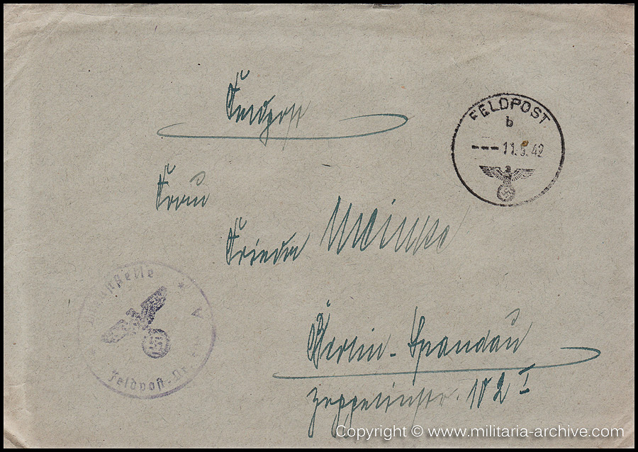 Collection of over180 items of Feldpost, Letters, Postcards, Telegraphs belonging to Polizei Obersekretär Adolf Meinke. The period covered includes 3.Komp, Pol.Btl.181, Polizei-Bataillon 2, 1. Kompanie Pol.Rgt 1, Pol.Rgt 14.