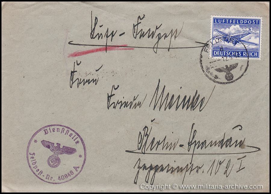 Collection of over180 items of Feldpost, Letters, Postcards, Telegraphs belonging to Polizei Obersekretär Adolf Meinke. The period covered includes 3.Komp, Pol.Btl.181, Polizei-Bataillon 2, 1. Kompanie Pol.Rgt 1, Pol.Rgt 14.