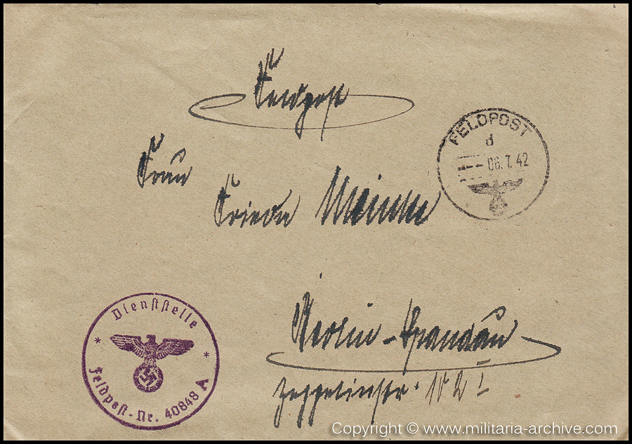 Collection of over180 items of Feldpost, Letters, Postcards, Telegraphs belonging to Polizei Obersekretär Adolf Meinke. The period covered includes 3.Komp, Pol.Btl.181, Polizei-Bataillon 2, 1. Kompanie Pol.Rgt 1, Pol.Rgt 14.