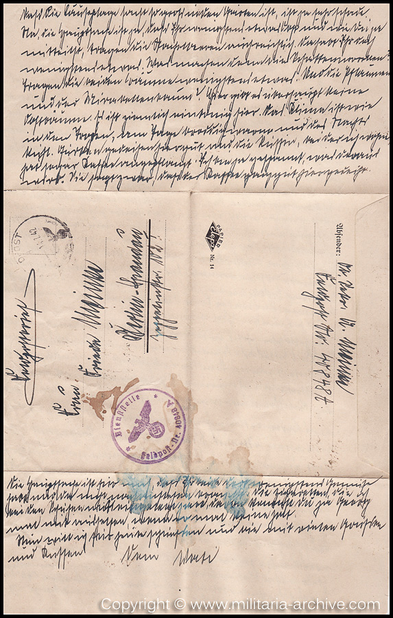 Collection of over180 items of Feldpost, Letters, Postcards, Telegraphs belonging to Polizei Obersekretär Adolf Meinke. The period covered includes 3.Komp, Pol.Btl.181, Polizei-Bataillon 2, 1. Kompanie Pol.Rgt 1, Pol.Rgt 14.