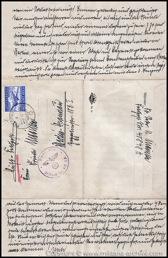 Collection of over180 items of Feldpost, Letters, Postcards, Telegraphs belonging to Polizei Obersekretär Adolf Meinke. The period covered includes 3.Komp, Pol.Btl.181, Polizei-Bataillon 2, 1. Kompanie Pol.Rgt 1, Pol.Rgt 14.