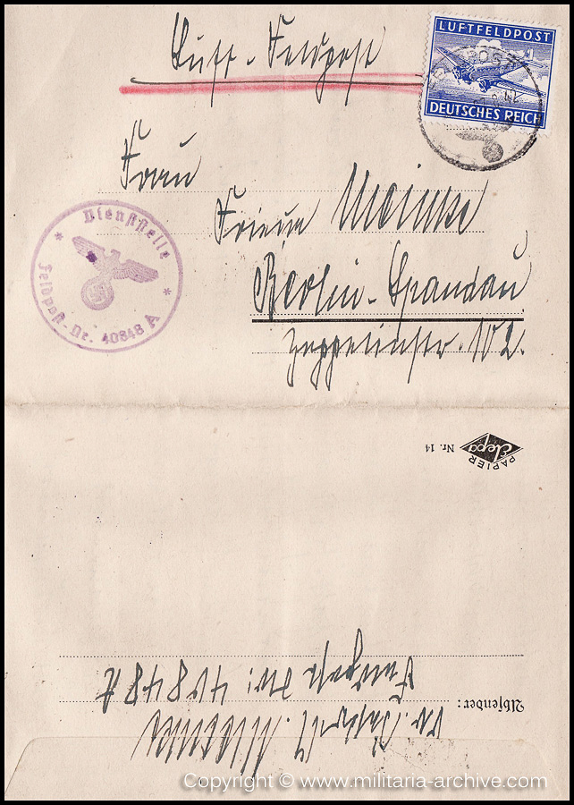 Collection of over180 items of Feldpost, Letters, Postcards, Telegraphs belonging to Polizei Obersekretär Adolf Meinke. The period covered includes 3.Komp, Pol.Btl.181, Polizei-Bataillon 2, 1. Kompanie Pol.Rgt 1, Pol.Rgt 14.