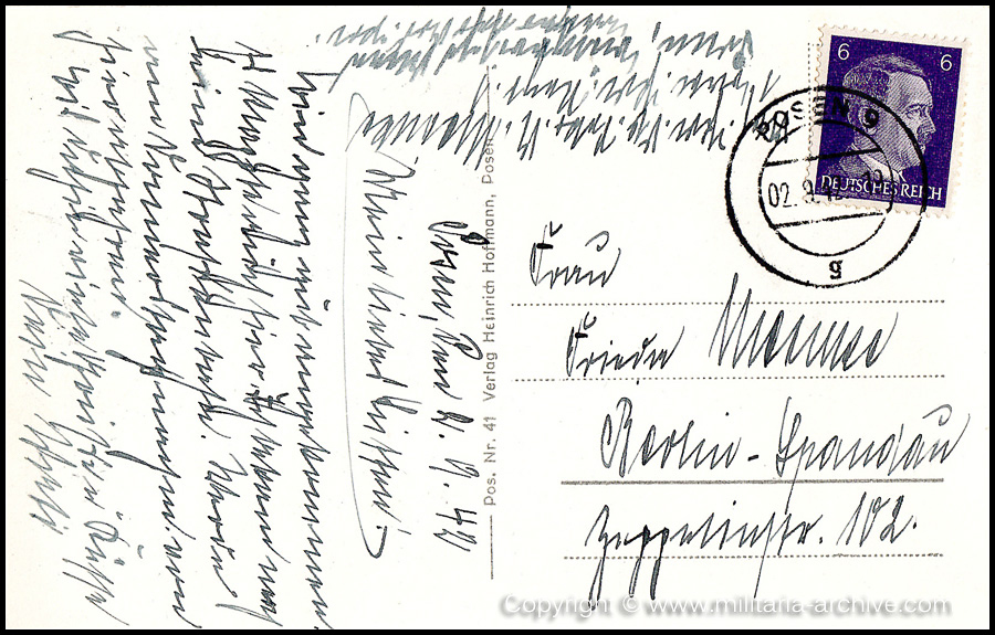 Collection of over180 items of Feldpost, Letters, Postcards, Telegraphs belonging to Polizei Obersekretär Adolf Meinke. The period covered includes 3.Komp, Pol.Btl.181, Polizei-Bataillon 2, 1. Kompanie Pol.Rgt 1, Pol.Rgt 14.