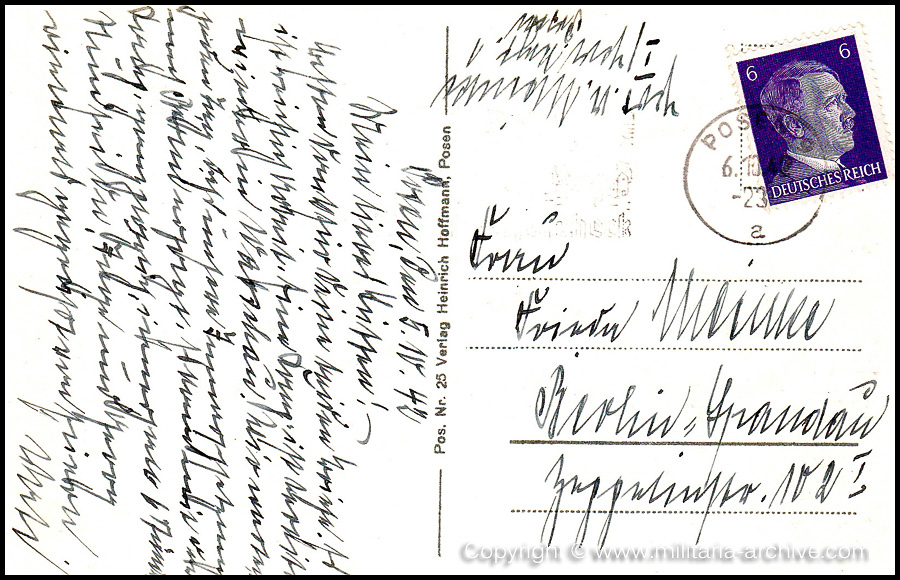 Collection of over180 items of Feldpost, Letters, Postcards, Telegraphs belonging to Polizei Obersekretär Adolf Meinke. The period covered includes 3.Komp, Pol.Btl.181, Polizei-Bataillon 2, 1. Kompanie Pol.Rgt 1, Pol.Rgt 14.