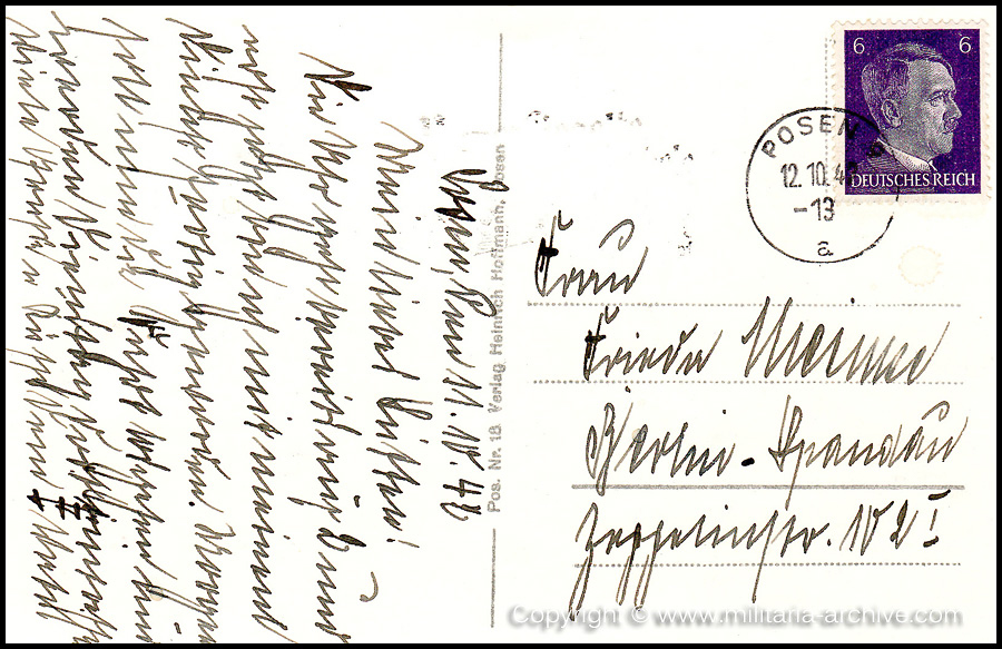 Collection of over180 items of Feldpost, Letters, Postcards, Telegraphs belonging to Polizei Obersekretär Adolf Meinke. The period covered includes 3.Komp, Pol.Btl.181, Polizei-Bataillon 2, 1. Kompanie Pol.Rgt 1, Pol.Rgt 14.