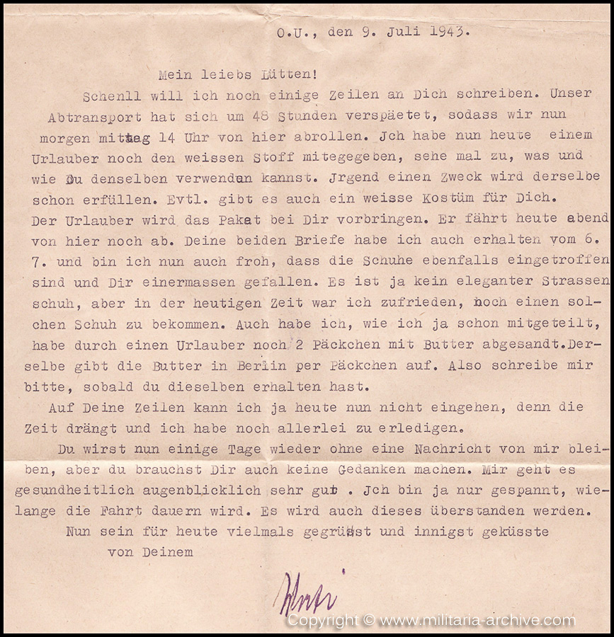 Collection of over180 items of Feldpost, Letters, Postcards, Telegraphs belonging to Polizei Obersekretär Adolf Meinke. The period covered includes 3.Komp, Pol.Btl.181, Polizei-Bataillon 2, 1. Kompanie Pol.Rgt 1, Pol.Rgt 14.