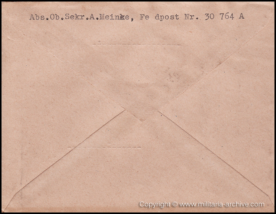 Collection of over180 items of Feldpost, Letters, Postcards, Telegraphs belonging to Polizei Obersekretär Adolf Meinke. The period covered includes 3.Komp, Pol.Btl.181, Polizei-Bataillon 2, 1. Kompanie Pol.Rgt 1, Pol.Rgt 14.