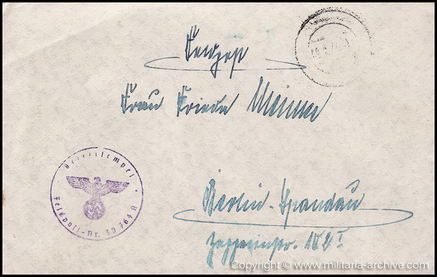 Collection of over180 items of Feldpost, Letters, Postcards, Telegraphs belonging to Polizei Obersekretär Adolf Meinke. The period covered includes 3.Komp, Pol.Btl.181, Polizei-Bataillon 2, 1. Kompanie Pol.Rgt 1, Pol.Rgt 14.