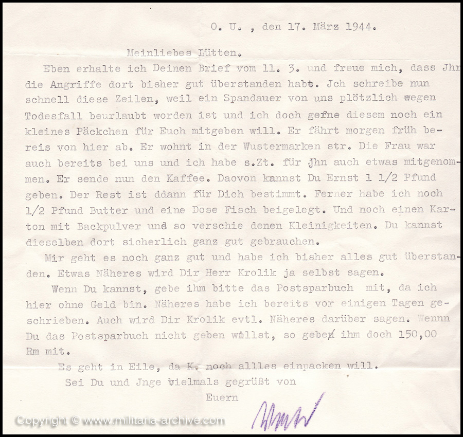 Collection of over180 items of Feldpost, Letters, Postcards, Telegraphs belonging to Polizei Obersekretär Adolf Meinke. The period covered includes 3.Komp, Pol.Btl.181, Polizei-Bataillon 2, 1. Kompanie Pol.Rgt 1, Pol.Rgt 14.