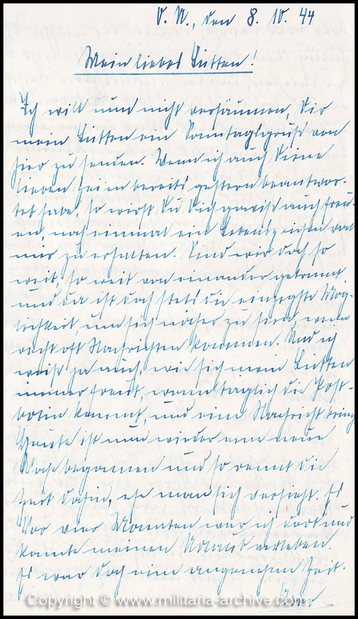 Collection of over180 items of Feldpost, Letters, Postcards, Telegraphs belonging to Polizei Obersekretär Adolf Meinke. The period covered includes 3.Komp, Pol.Btl.181, Polizei-Bataillon 2, 1. Kompanie Pol.Rgt 1, Pol.Rgt 14.