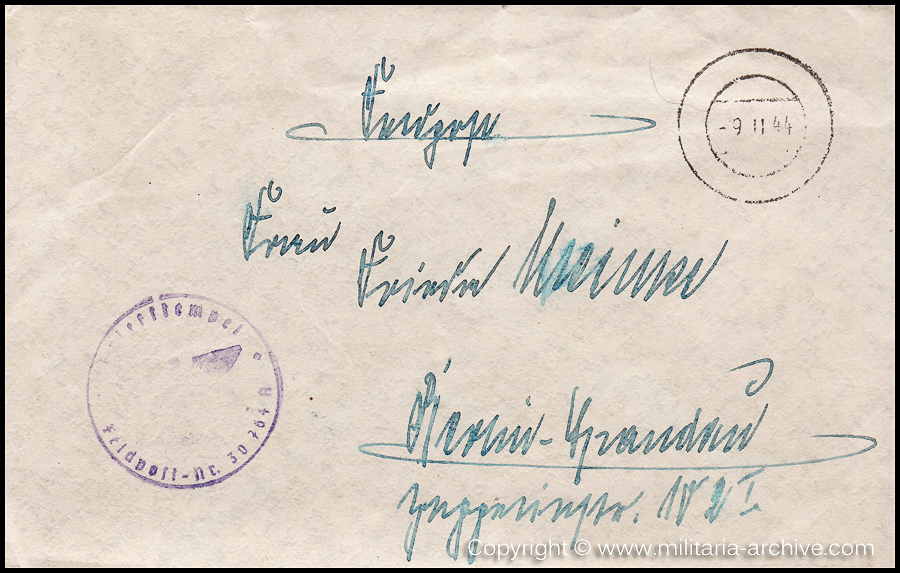 Collection of over180 items of Feldpost, Letters, Postcards, Telegraphs belonging to Polizei Obersekretär Adolf Meinke. The period covered includes 3.Komp, Pol.Btl.181, Polizei-Bataillon 2, 1. Kompanie Pol.Rgt 1, Pol.Rgt 14.