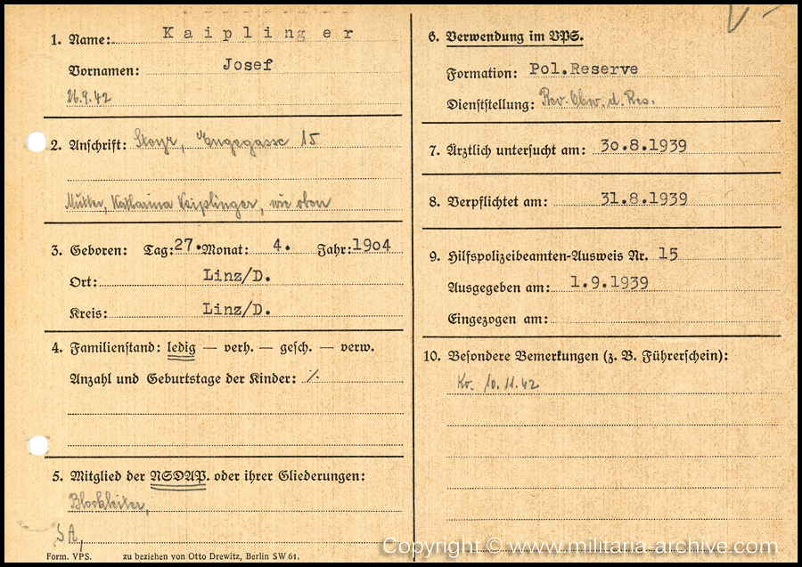 Zugwachtm.d.SchP.d.Res. Josef Kaiplinger, 12./SS-Pol.Rgt.26