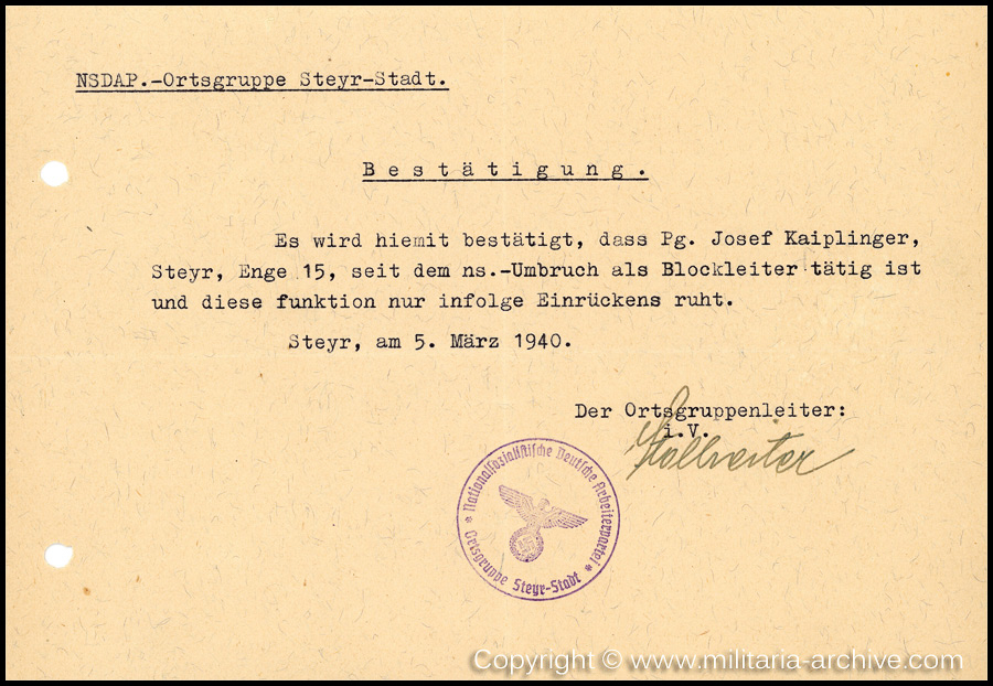 Zugwachtm.d.SchP.d.Res. Josef Kaiplinger, 12./SS-Pol.Rgt.26