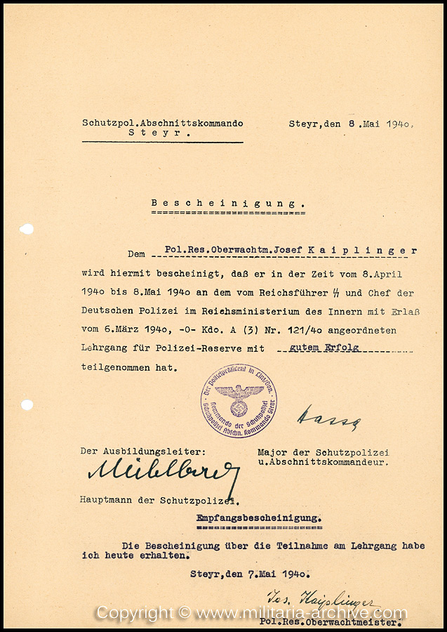 Zugwachtm.d.SchP.d.Res. Josef Kaiplinger, 12./SS-Pol.Rgt.26