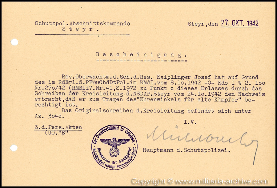 Zugwachtm.d.SchP.d.Res. Josef Kaiplinger, 12./SS-Pol.Rgt.26