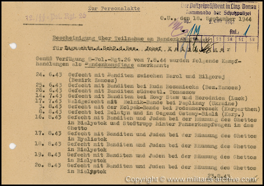 Zugwachtm.d.SchP.d.Res. Josef Kaiplinger, 12./SS-Pol.Rgt.26