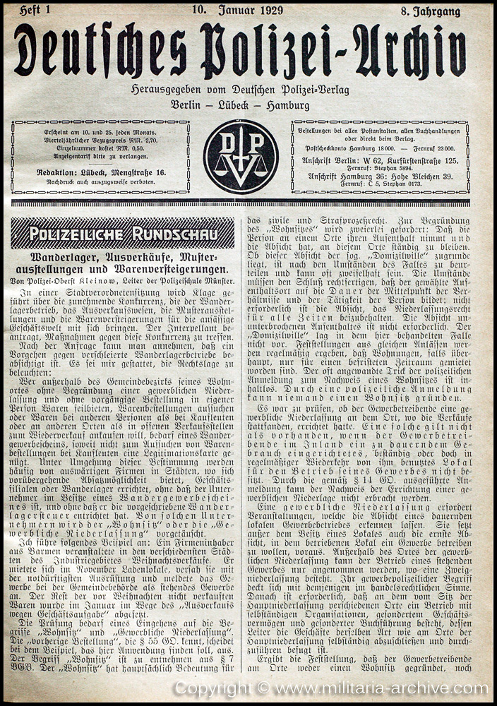 Deutsche Polizei Archiv 10th January 1929