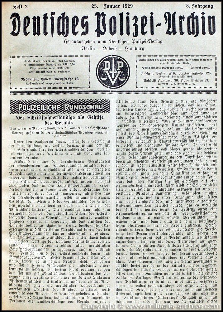 Deutsche Polizei Archiv 25th January 1929