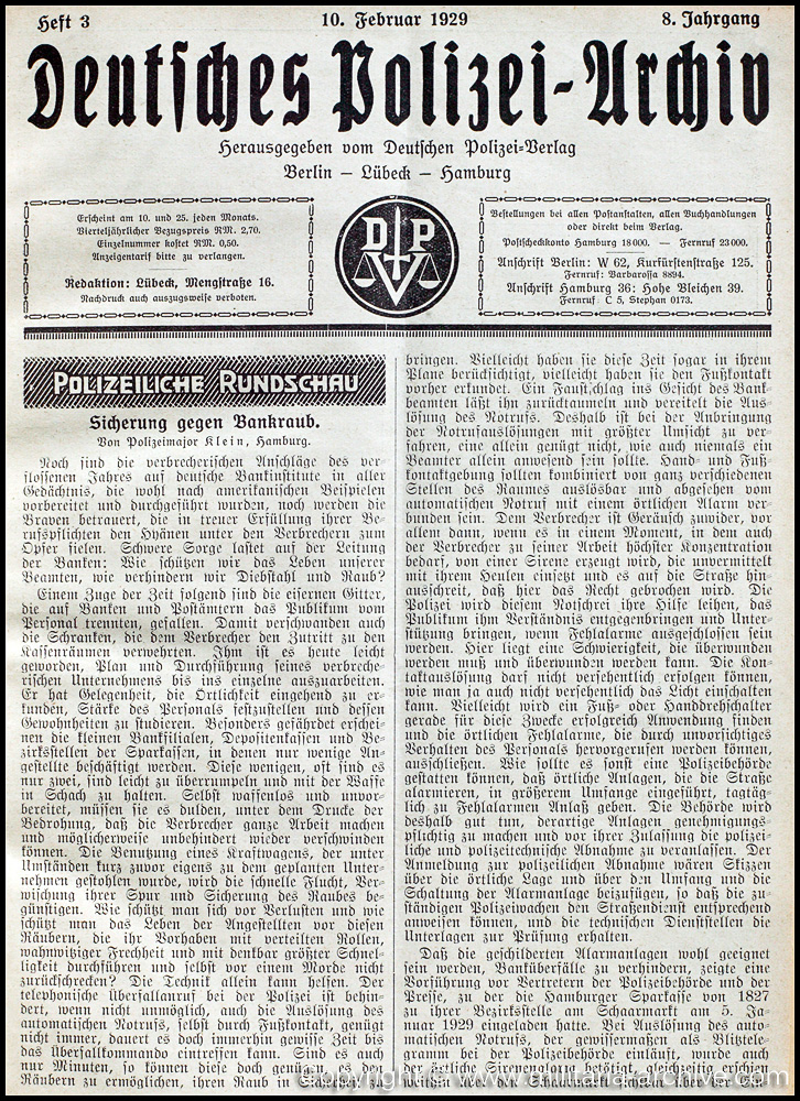 Deutsche Polizei Archiv 10th February 1929