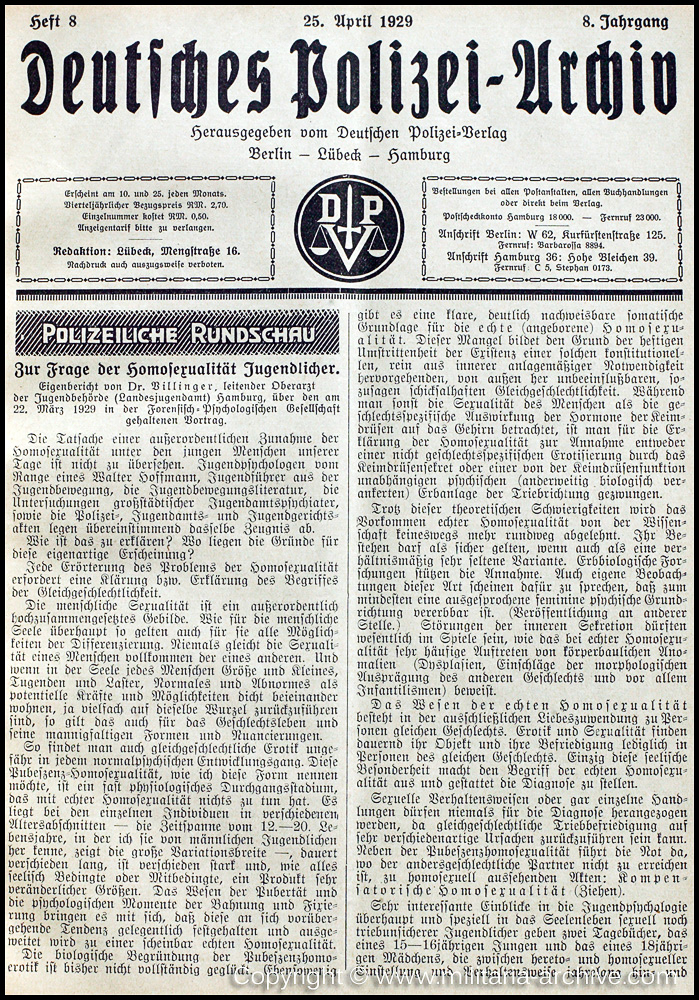 Deutsche Polizei Archiv 25th April 1929 
