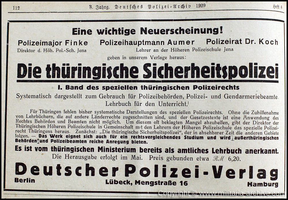 Deutsche Polizei Archiv 25th April 1929 