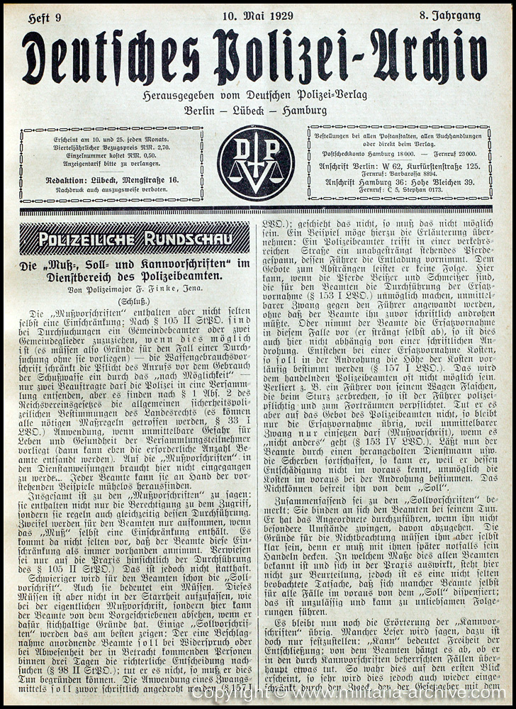 Deutsche Polizei Archiv 10th May 1929 