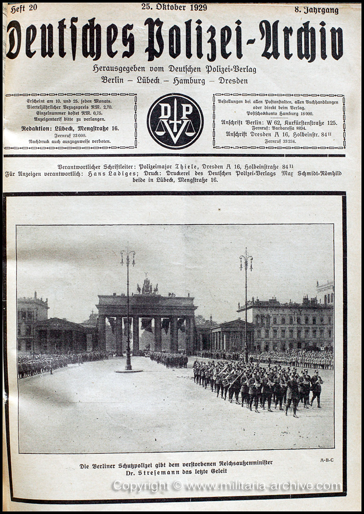 Deutsche Polizei Archiv 25th October 1929