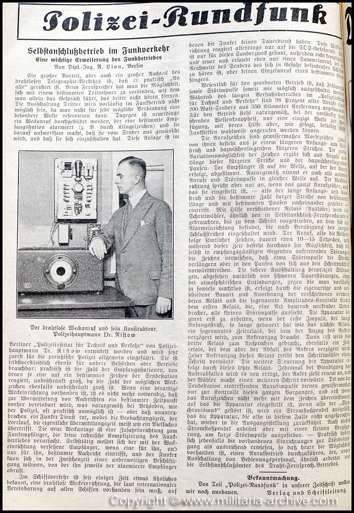Deutsche Polizei Archiv 25th October 1929